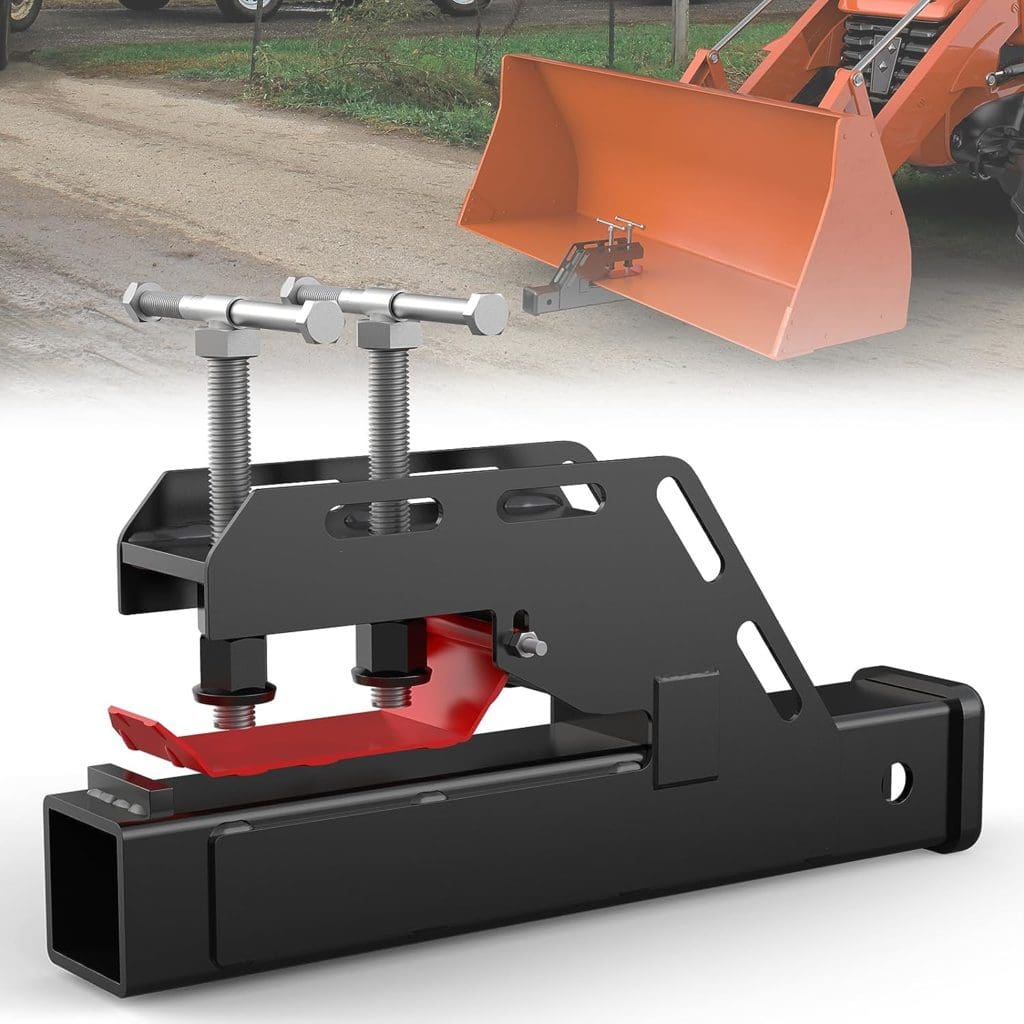 MAHLER GATES 2023 New Upgraded Tractor Clamp on Trailer Hitch, Clamp-on Tractor Bucket Hitch 2 Ball Mount Receiver Adapter for Kubota Tractor Bucket, Black Bucket Trailer Hitch Attachment Accessories