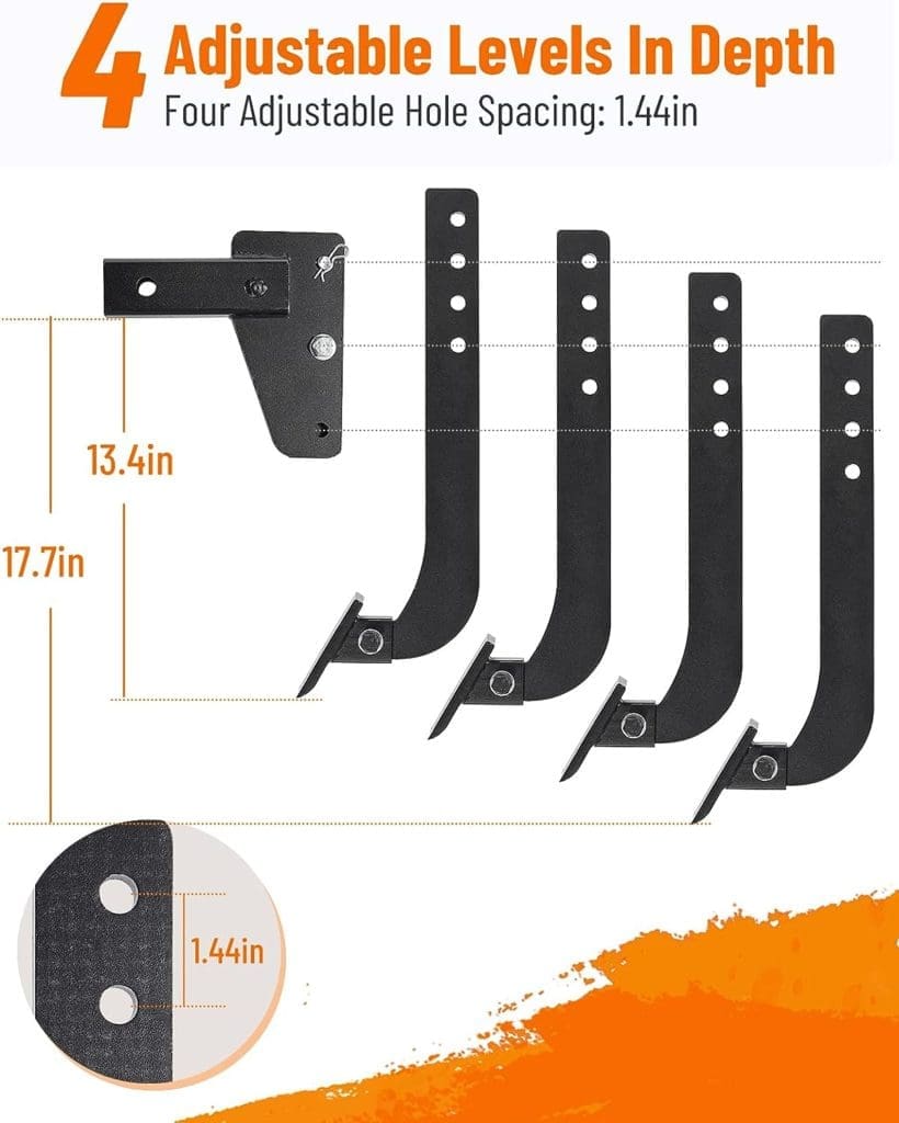 Racewill Hitch Lawn Mounted Ripper for ATV/UTV Tractor with 2 inch Receivers, Heavy Duty Trencher Subsoiler Plow with 2 Replaceable Ripper Teeth, Adjustable in Depth