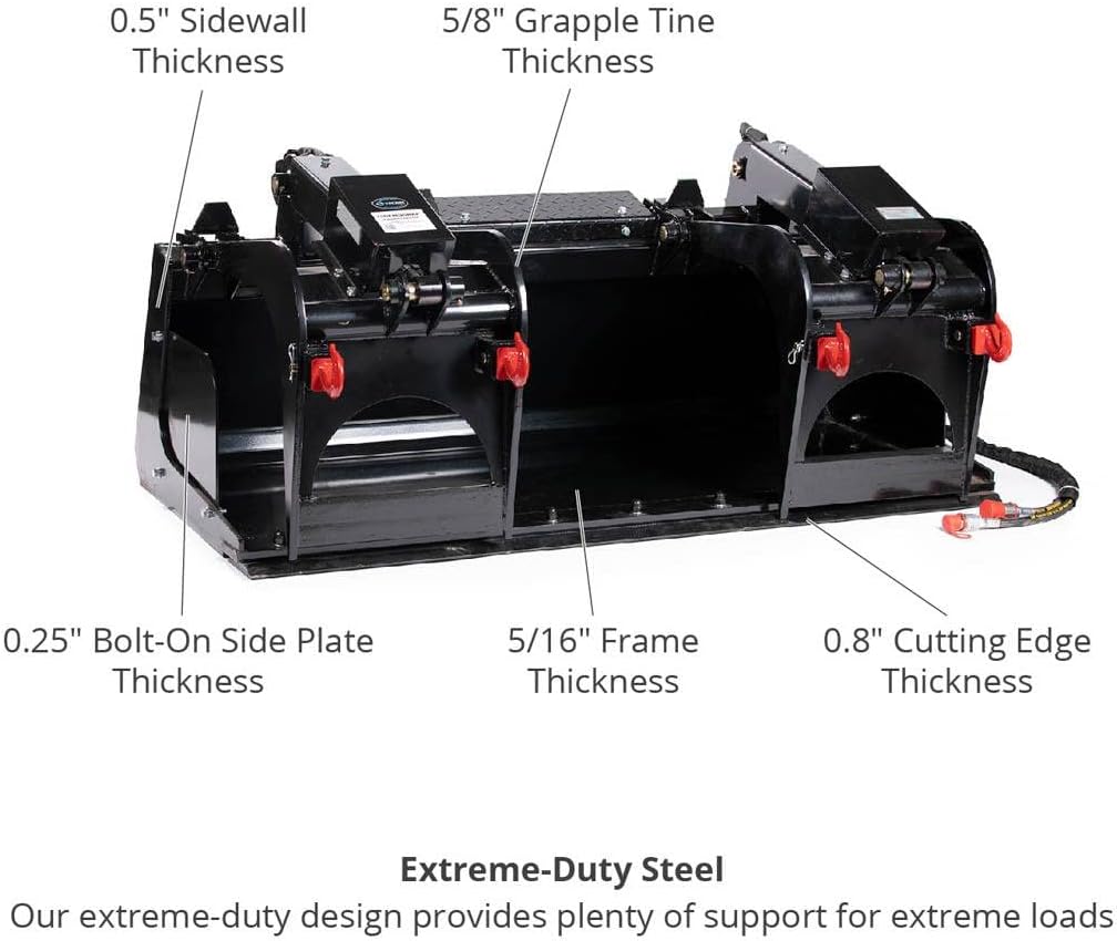 Titan Attachments Skid Steer 72â€ HD Demolition Grapple Bucket Attachment W/Hooks