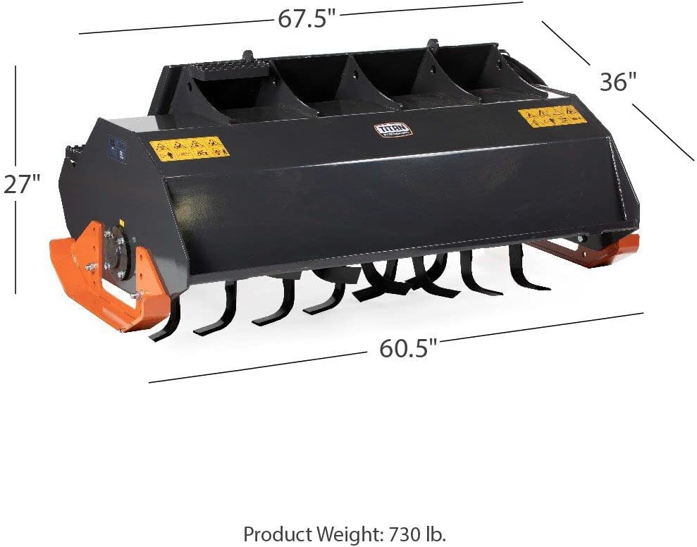 Titan Attachments 60 Heavy-Duty Rotary Tiller Attachment Fits on Skid Steer Quick Tach