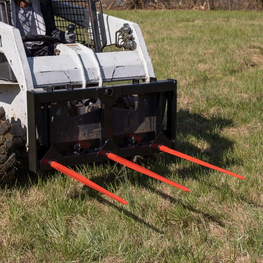 Titan Attachments HD Skid Steer Hay Frame Attachment, Three 43 Hay Spears, Rated 4,000 LB, Quick Tach Mounting, Hay Handing Equipment for Bobcat Tractors