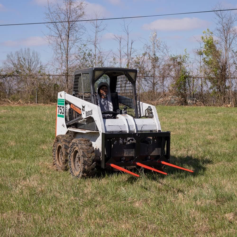 Titan Attachments HD Skid Steer Hay Frame Attachment, Three 43 Hay Spears, Rated 4,000 LB, Quick Tach Mounting, Hay Handing Equipment for Bobcat Tractors